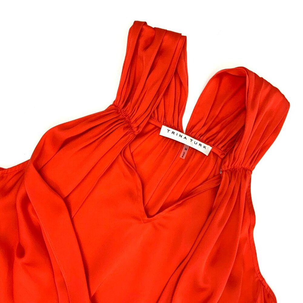 Trina Turk Silk Cold Shoulder Mitchell Scarlet Red Blouse​​ Medium - Picture 12 of 16